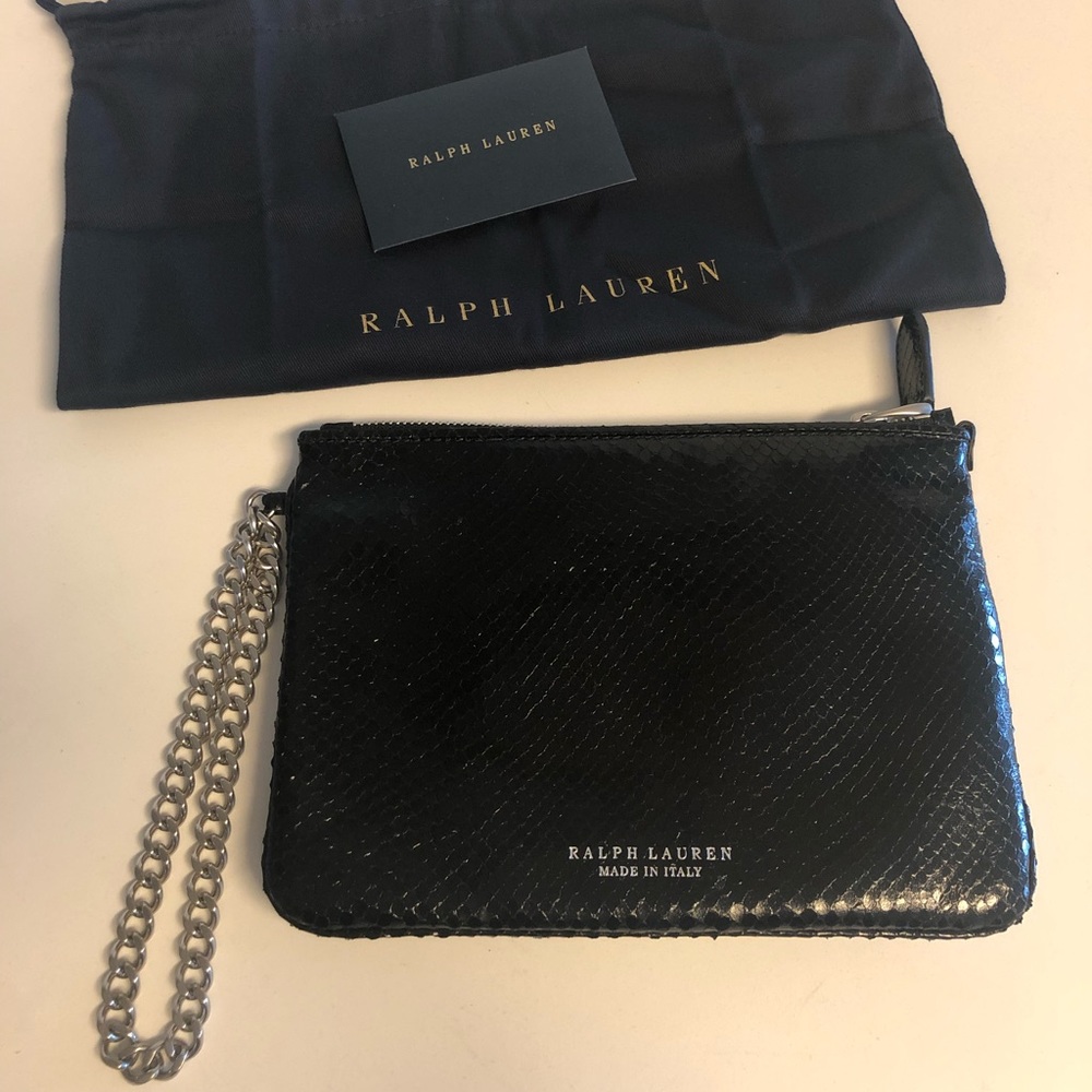 NEW Ralph Lauren Black Snakeskin Leather Wristlet
